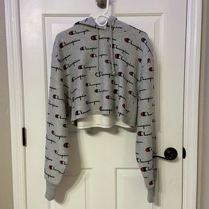 Champion Reverse Cropped Cut Hoodie All-Over Logo